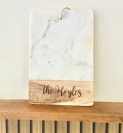 Personalised White Marble & Acacia Wood Serving Board - 36cm