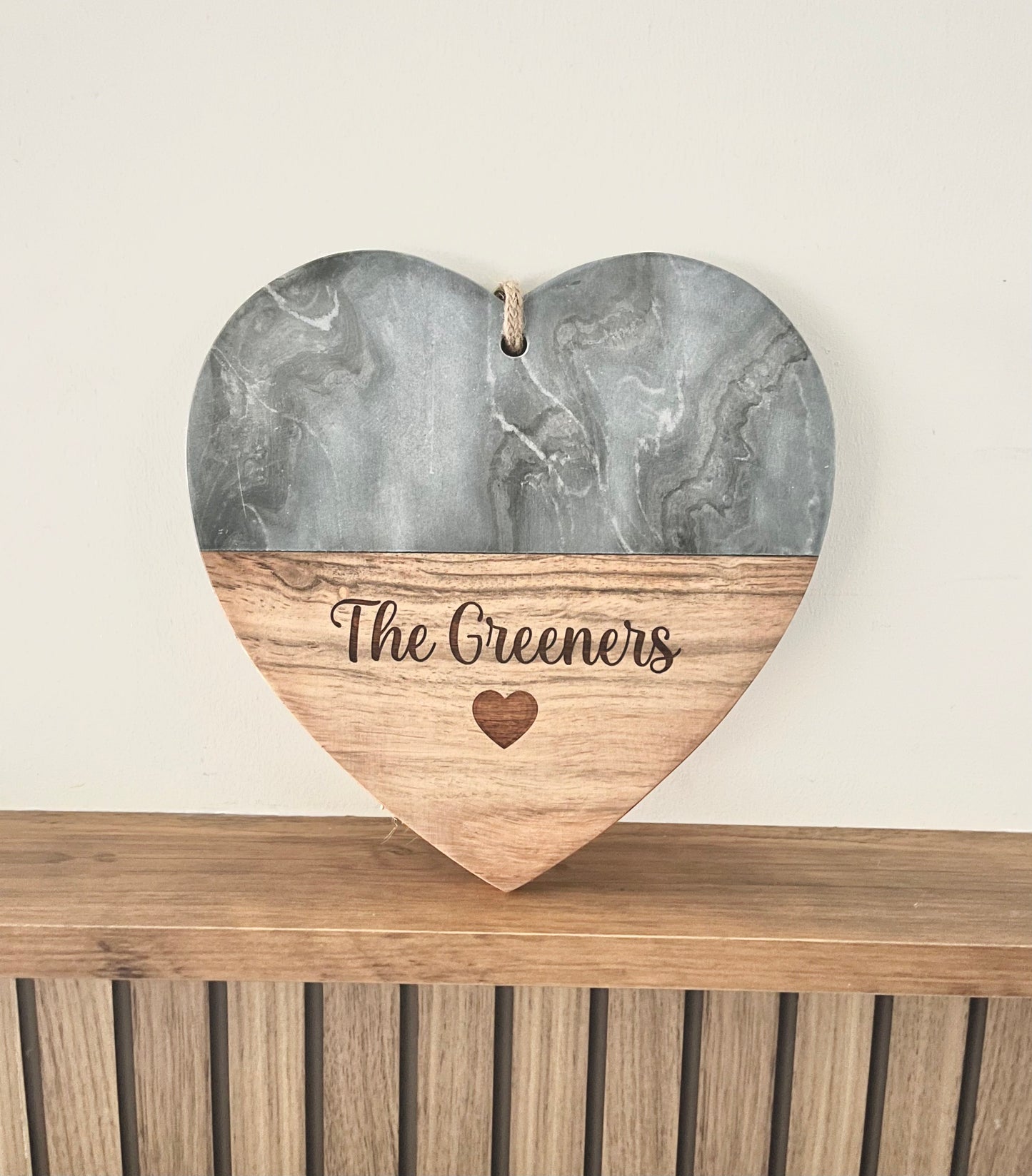 Personalised Grey Marble & Acacia Wood Heart Serving Board - 25cm