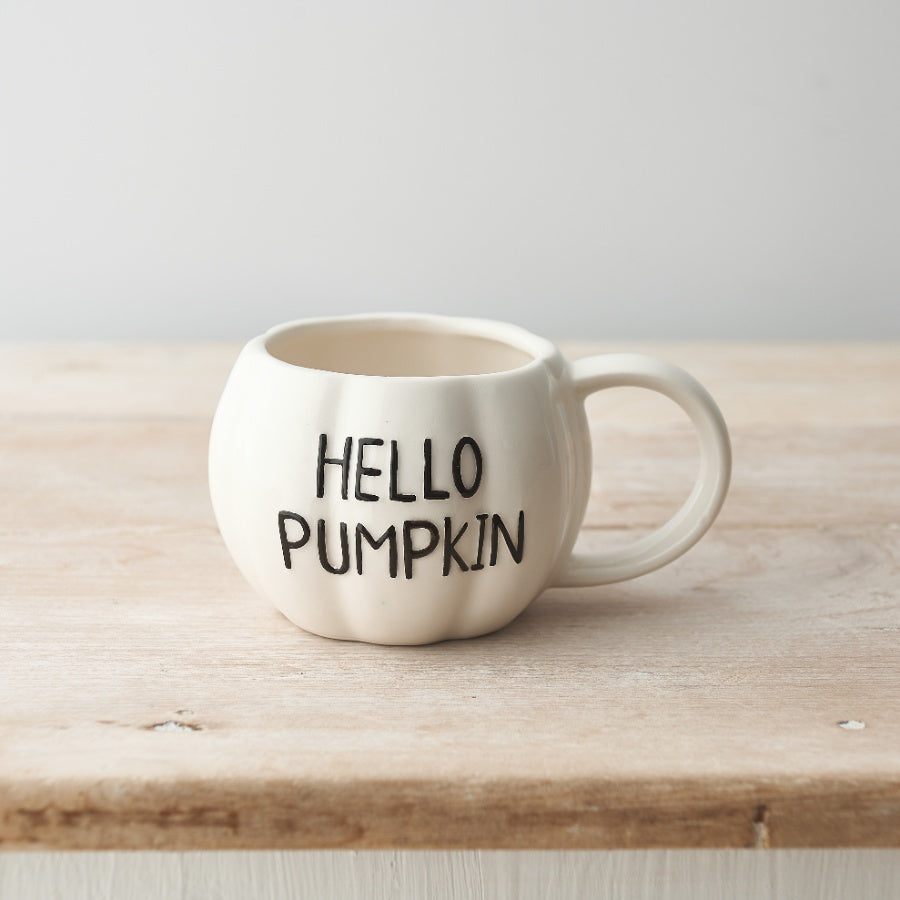 "HELLO PUMPKIN" Ceramic Mug (White/Black)