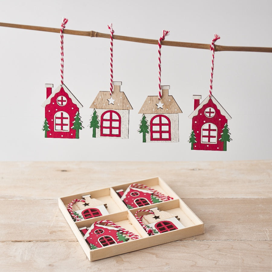 Red Wooden House Hangers