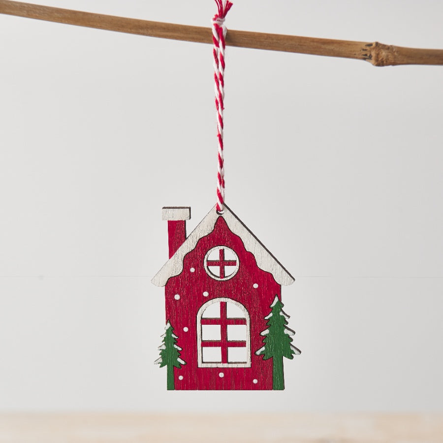 Red Wooden House Hangers