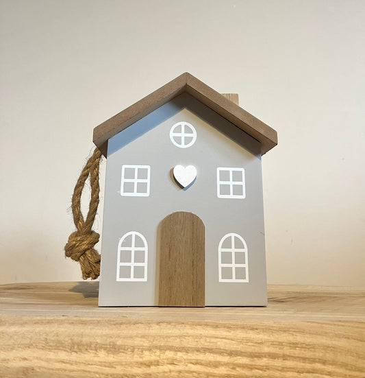 Grey Wooden House Doorstop