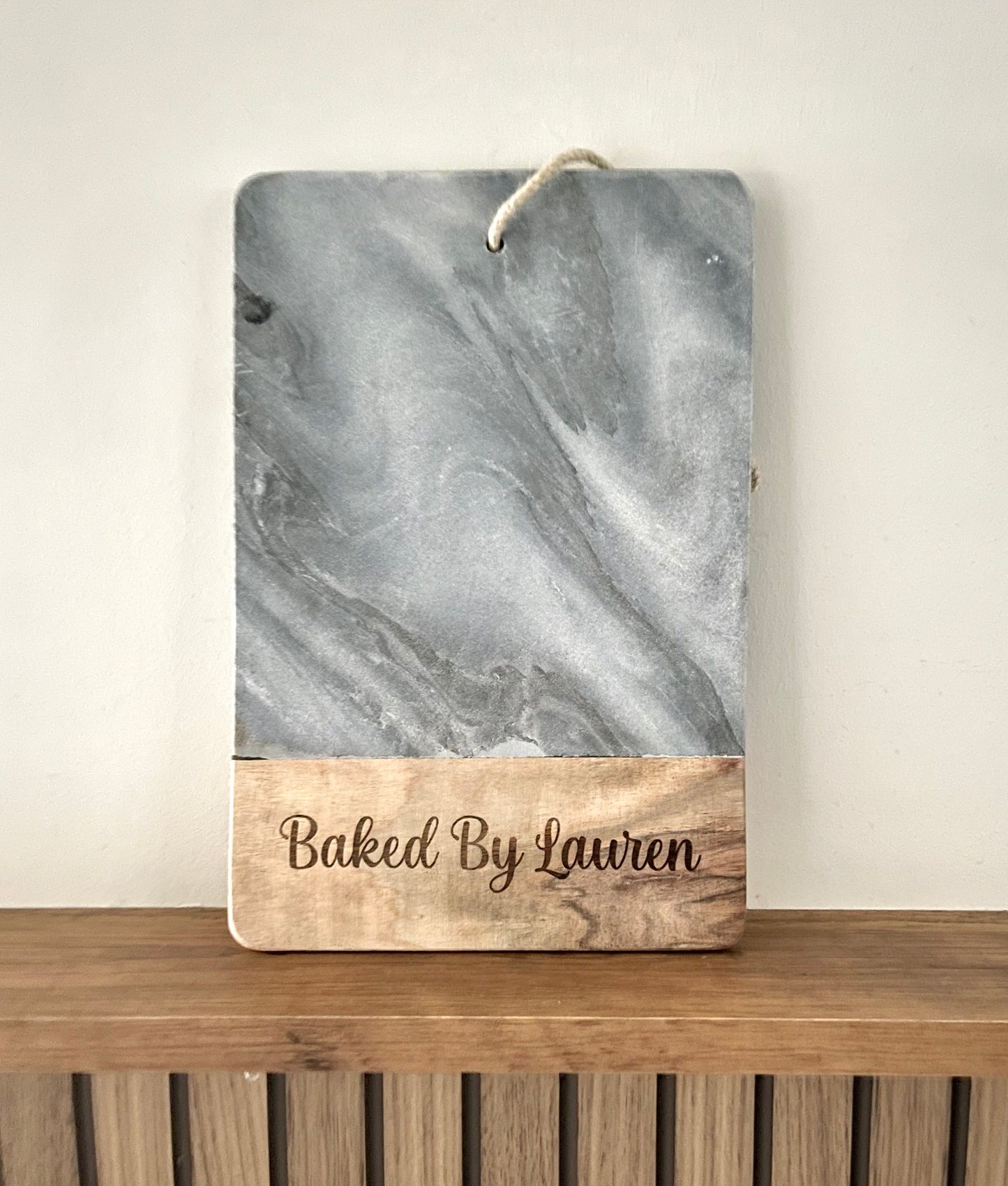 Personalised Grey Marble & Acacia Wood Serving Board - 36cm