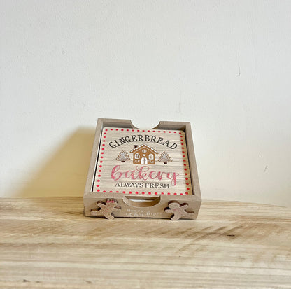 Gingerbread Coaster Set & Holder