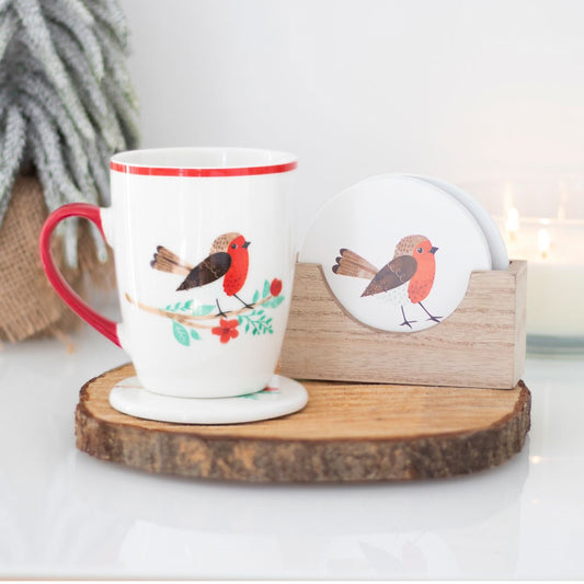 Wooden Robin Coaster Set